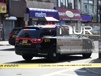 Paterson police are investigating the crime scene. Two people are being shot in Paterson, New Jersey, United States, on July 3, 2024, Wednes...