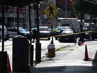 Paterson police are investigating the crime scene. Two people are being shot in Paterson, New Jersey, United States, on July 3, 2024, Wednes...