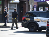 Paterson police are investigating the crime scene. Two people are being shot in Paterson, New Jersey, United States, on July 3, 2024, Wednes...