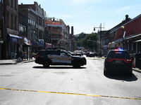 Paterson police are investigating the crime scene. Two people are being shot in Paterson, New Jersey, United States, on July 3, 2024, Wednes...