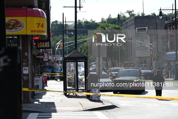 Paterson police are investigating the crime scene. Two people are being shot in Paterson, New Jersey, United States, on July 3, 2024, Wednes...