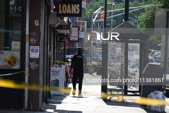 Paterson police are investigating the crime scene. Two people are being shot in Paterson, New Jersey, United States, on July 3, 2024, Wednes...