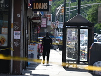 Paterson police are investigating the crime scene. Two people are being shot in Paterson, New Jersey, United States, on July 3, 2024, Wednes...