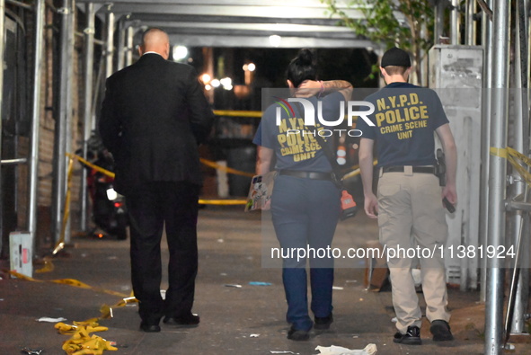 The New York City Police Department Crime Scene Unit and detectives are investigating the incident in Bronx, New York, United States, on Jul...