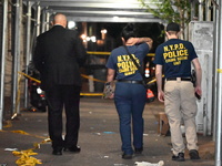 The New York City Police Department Crime Scene Unit and detectives are investigating the incident in Bronx, New York, United States, on Jul...