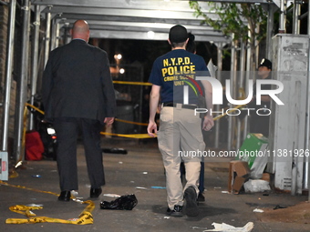 The New York City Police Department Crime Scene Unit and detectives are investigating the incident in Bronx, New York, United States, on Jul...