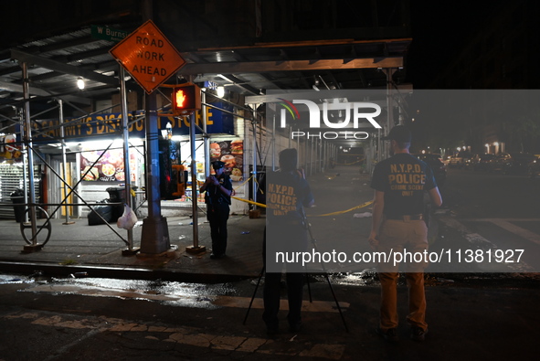 The New York City Police Department Crime Scene Unit and detectives are investigating the incident in Bronx, New York, United States, on Jul...