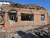 A building in a residential area is being destroyed by the Russian glide bomb attack in Kharkiv, Ukraine, on July 3, 2024. At about 4 pm on...