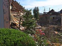 Buildings in a residential area are being destroyed by the Russian glide bomb attack in Kharkiv, Ukraine, on July 3, 2024. At about 4 pm on...