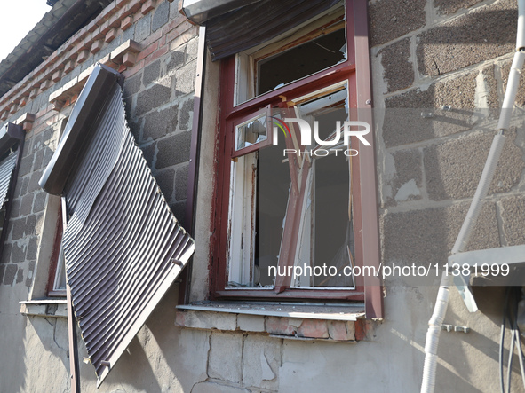 A broken window is in a house destroyed by the Russian glide bomb attack in Kharkiv, Ukraine, on July 3, 2024. At about 4 pm on Wednesday, J...