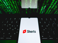 The YouTube Shorts logo is being displayed on a smartphone screen in Athens, Greece, on July 4, 2024. (