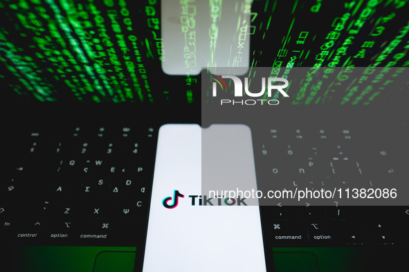 The TikTok logo is being displayed on a smartphone screen in Athens, Greece, on July 4, 2024. 