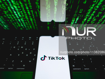 The TikTok logo is being displayed on a smartphone screen in Athens, Greece, on July 4, 2024. (