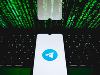 The Telegram logo is being displayed on a smartphone screen in Athens, Greece, on July 4, 2024. (