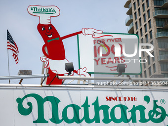 Nathan's Famous Hot Dogs restaurant at Coney Island in New York, United States on America on July 4th, 2024.
 (