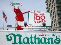 Nathan's Famous Hot Dogs restaurant at Coney Island in New York, United States on America on July 4th, 2024.
 (