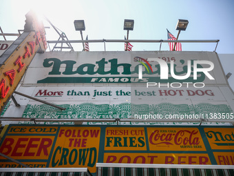 Nathan's Famous Hot Dogs restaurant at Coney Island in New York, United States on America on July 4th, 2024.
 (