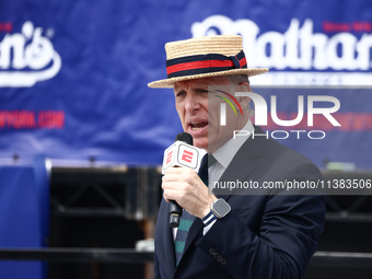 George Shea hosts Nathan's Famous Hot Dogs Eating Contest which takes place annually at Coney Island on Independence Day in New York, United...