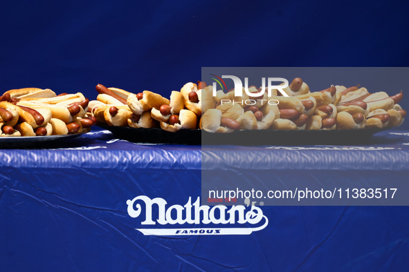 Hot dogs are seen ahead of Nathan's Famous Hot Dogs Eating Contest which takes place annually at Coney Island on Independence Day in New Yor...