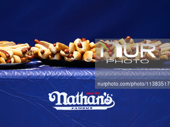 Hot dogs are seen ahead of Nathan's Famous Hot Dogs Eating Contest which takes place annually at Coney Island on Independence Day in New Yor...