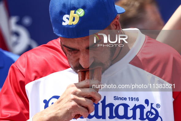 James Webb attends the men's title during Nathan's Famous Hot Dogs Eating Contest which takes place annually at Coney Island on Independence...