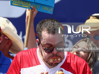 Patrick Bertoletti attends the men's title during Nathan's Famous Hot Dogs Eating Contest which takes place annually at Coney Island on Inde...