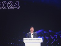 Robin Li, founder, chairman, and CEO of Baidu, is delivering a keynote speech at the World Artificial Intelligence Conference 2024 in Shangh...