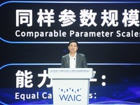 Robin Li, founder, chairman, and CEO of Baidu, is delivering a keynote speech at the World Artificial Intelligence Conference 2024 in Shangh...