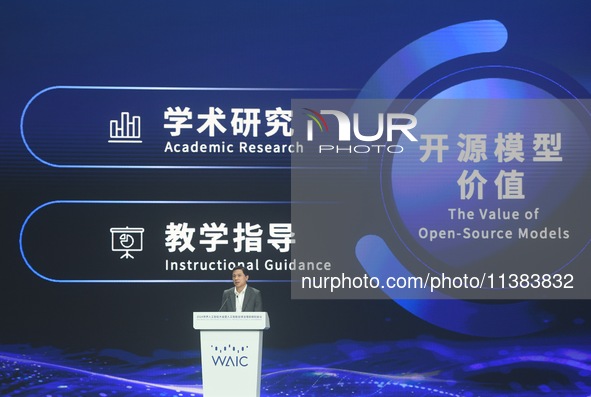 Robin Li, founder, chairman, and CEO of Baidu, is delivering a keynote speech at the World Artificial Intelligence Conference 2024 in Shangh...