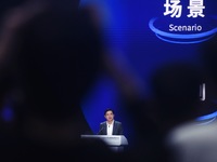 Robin Li, founder, chairman, and CEO of Baidu, is delivering a keynote speech at the World Artificial Intelligence Conference 2024 in Shangh...