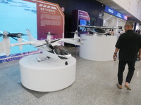 A low-altitude vehicle is being displayed at the WAIC World Artificial Intelligence Conference in Shanghai, China, on July 4, 2024. (