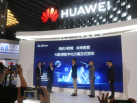 Huawei is releasing its AI education digitization program in the exhibition area at the WAIC World Artificial Intelligence Conference in Sha...