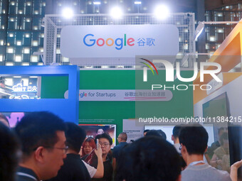 Visitors are visiting the Google exhibition area at the WAIC World Artificial Intelligence Conference in Shanghai, China, on July 4, 2024. (