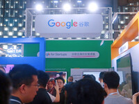 Visitors are visiting the Google exhibition area at the WAIC World Artificial Intelligence Conference in Shanghai, China, on July 4, 2024. (