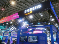 Visitors are visiting the Amazon exhibition area at the WAIC World Artificial Intelligence Conference in Shanghai, China, on July 4, 2024. (