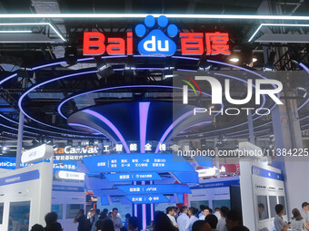 Visitors are visiting Baidu's stand at the WAIC World Artificial Intelligence Conference in Shanghai, China, on July 4, 2024. (