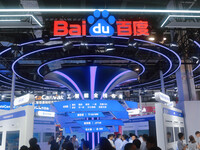 Visitors are visiting Baidu's stand at the WAIC World Artificial Intelligence Conference in Shanghai, China, on July 4, 2024. (