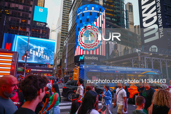 Times Square on Independence Day In New York, United States on America on July 4th, 2024.
 