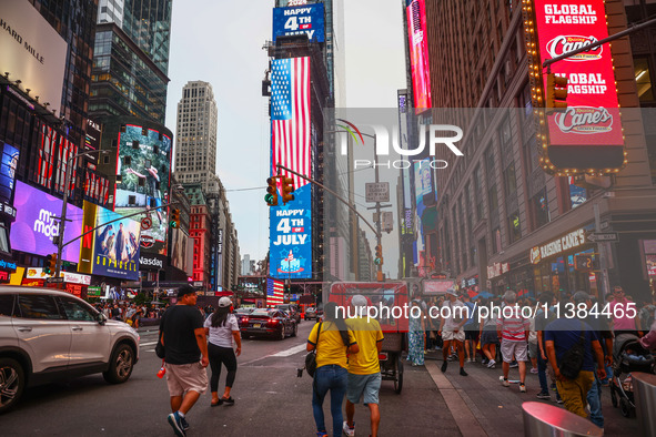 Times Square on Independence Day In New York, United States on America on July 4th, 2024.
 