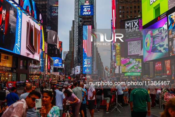 Times Square on Independence Day In New York, United States on America on July 4th, 2024.
 