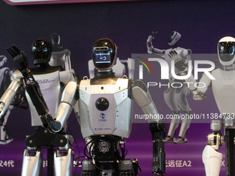 18 Humanoid Robot Vanguard Matrix are being displayed at the entrance of WAIC, World Artificial Intelligence Conference at Shanghai World Ex...