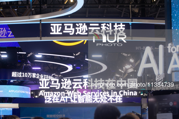 The logo of Amazon Cloud Technology is being seen at the World Artificial Intelligence Conference at the Shanghai World Expo Exhibition Cent...