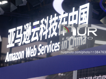 The logo of Amazon Web Services is being seen at the World Artificial Intelligence Conference at the Shanghai World Expo Exhibition Center i...