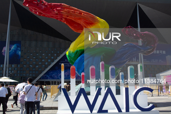 Visitors are visiting WAIC, World Artificial Intelligence Conference, at Shanghai World Expo Exhibition Center in Shanghai, China, on July 5...