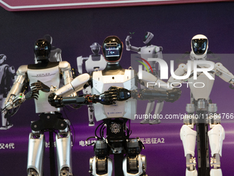 18 Humanoid Robot Vanguard Matrix are being displayed at the entrance of WAIC, World Artificial Intelligence Conference at Shanghai World Ex...