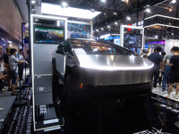 Visitors are visiting the Tesla stand at the World Artificial Intelligence Conference at the Shanghai World Expo Exhibition Center in Shangh...