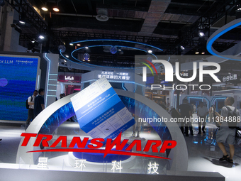 Visitors are visiting the Transwarp stand at the World Artificial Intelligence Conference at the Shanghai World Expo Exhibition Center in Sh...