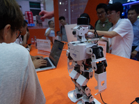 Visitors are visiting the Rock AI stand at the World Artificial Intelligence Conference at the Shanghai World Expo Exhibition Center in Shan...