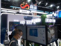 Visitors are visiting the Sensetime stand at the World Artificial Intelligence Conference at the Shanghai World Expo Exhibition Center in Sh...