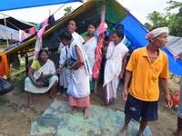 Flood-affected villagers are staying at a relief camp during the flood near Kampur in Nagaon District of Assam, India, on July 5, 2024. (